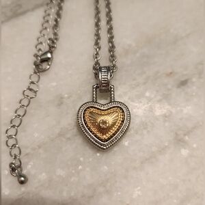 Diamond International Mixed Metal Silver & Gold Heart Pendant Necklace, .02 CTW